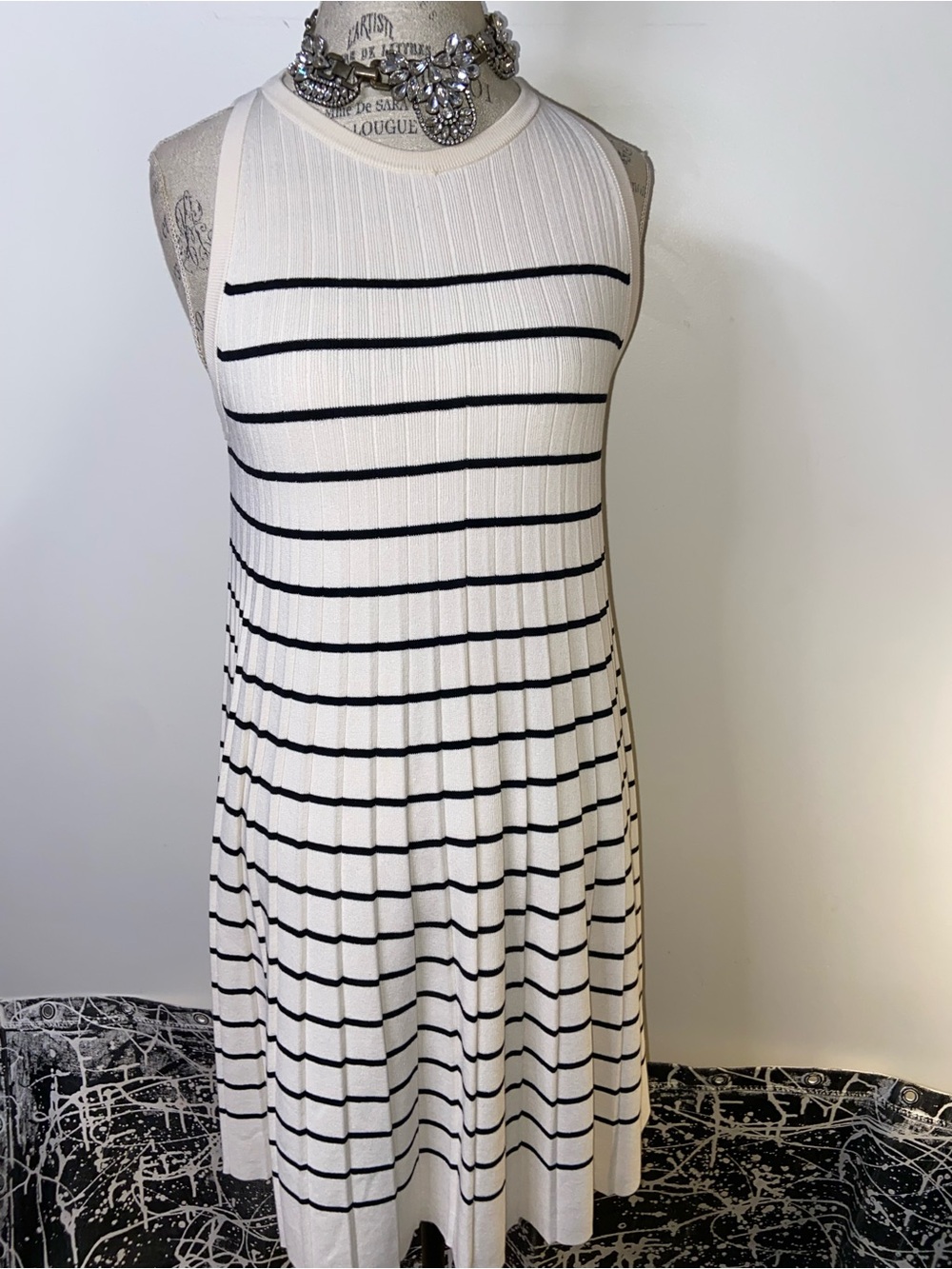 COS White Dress with Black Horizontal Stripes